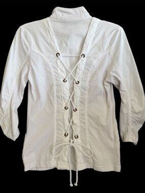 XCVI Lace Up Back Full Zip Jacket Womens S Ruched Athleisure Coastal Grandmother